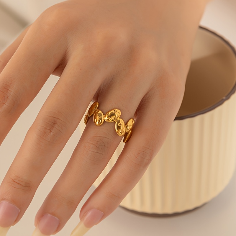 Cute Hammered Oval Stainless Steel Open Ring, Ideal Gift
